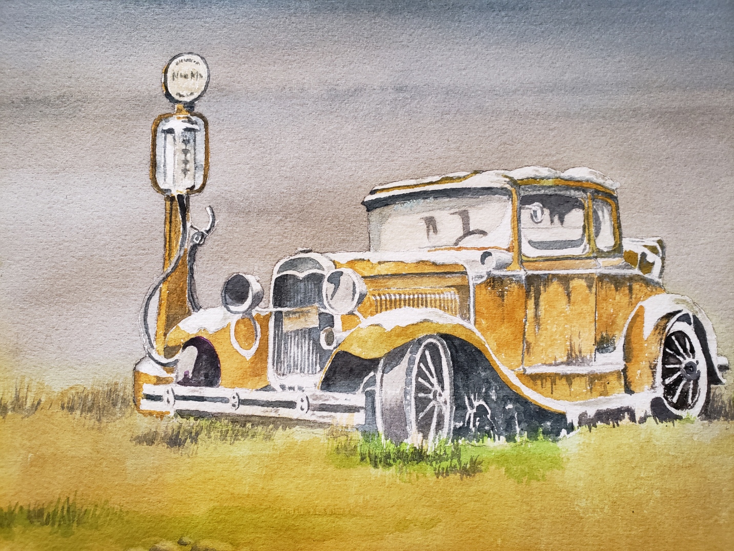 Old car with Gas Pump 13 x 19